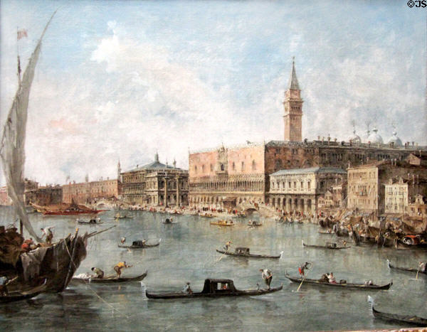 Venice: Doge's Palace & Molo from Basin of San Marco (c1770) by Francesco Guardi at National Gallery. London, United Kingdom.