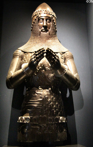 Edward of Woodstock (aka Black Prince, son of Edward III; father of Richard II) sculpture (1875) by Elkington & Co. based on portrait (c1377) at National Portrait Gallery. London, United Kingdom.