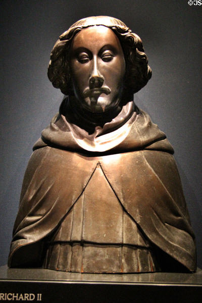 King Richard II (b1367; r1381-1400) sculpture (1873) by Elkington & Co. based on portrait (c1395-7) at National Portrait Gallery. London, United Kingdom.