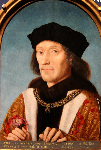 King Henry VII (b1457 r1485-1509) portrait (1505) by unknown Netherlandish artist at National Portrait Gallery. London, United Kingdom.