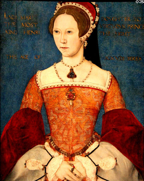 Queen Mary I (b1516 r1553-58) portrait (1544) by Master John at National Portrait Gallery. London, United Kingdom.