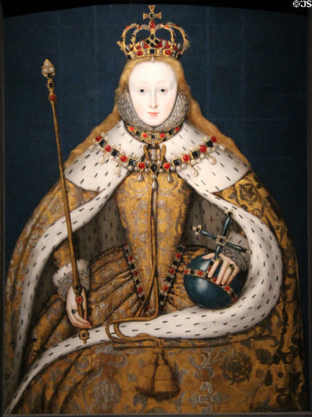 Queen Elizabeth I (b1533 r1558-1603) portrait (c1600) by unknown at National Portrait Gallery. London, United Kingdom.