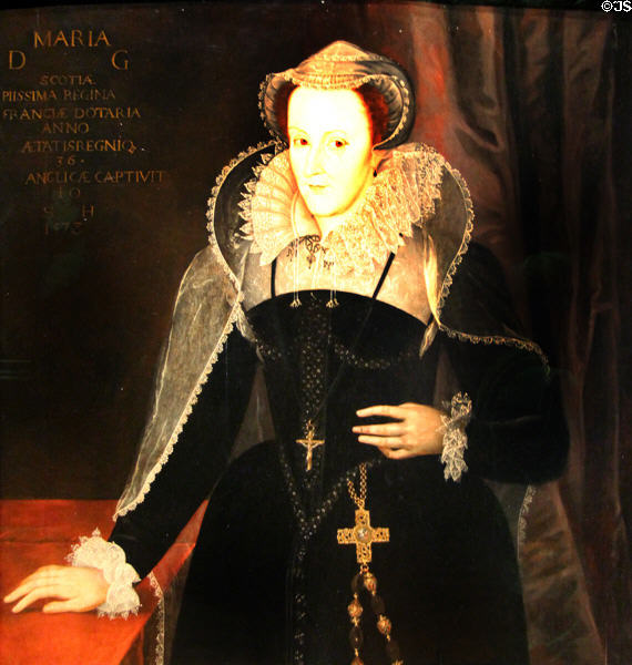 Mary Queen of Scots (rival to & executed under Elizabeth I) portrait (1578) after Nicholas Hilliard at National Portrait Gallery. London, United Kingdom.