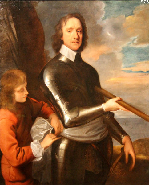 Oliver Cromwell (Lord Protector while leading Parliamentary side in Civil War) portrait (c1649) by Robert Walker at National Portrait Gallery. London, United Kingdom.