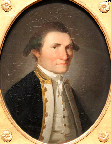 Captain James Cook (noted for circumnavigating earth on scientific journey) portrait (1776) by John Webber at National Portrait Gallery. London, United Kingdom.