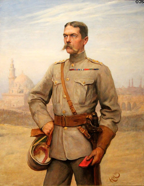 General Herbert Kitchener, 1st Earl of Kitchener (military command of Egypt) portrait (1890) by Sir Hubert von Herkomer & Frederick Goodall at National Portrait Gallery. London, United Kingdom.