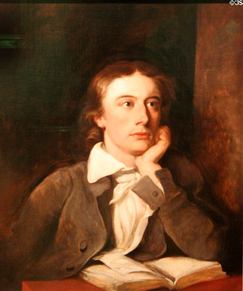 Poet John Keats portrait (1822) by William Hilton after Joseph Severn at National Portrait Gallery. London, United Kingdom.