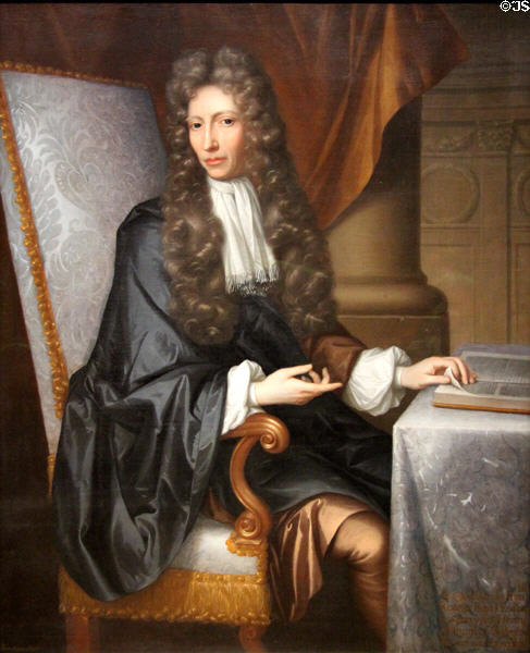 Chemist Robert Boyle portrait (c1690) after Johann Kerseboom at National Portrait Gallery. London, United Kingdom.