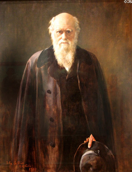 Evolutionist Charles Darwin portrait (1883) by John Collier at National Portrait Gallery. London, United Kingdom.