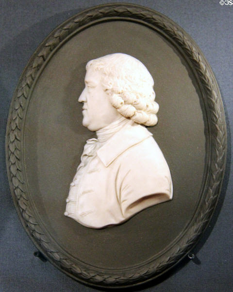 Ceramic inventor Josiah Wedgwood jasperware portrait (1922 based on painting of 1782) at National Portrait Gallery. London, United Kingdom.