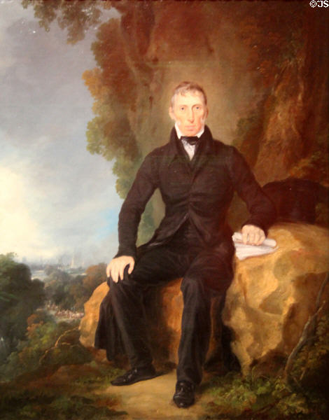 John Loudon McAdam (inventor of road building of crushed stone) portrait (c1830) by unknown at National Portrait Gallery. London, United Kingdom.