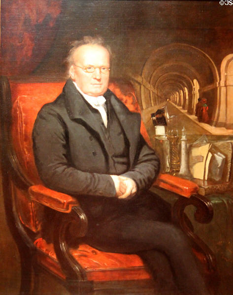 Sir Marc Isambard Brunel (noted for Thames Tunnel of 1843) portrait (c1836) by Samuel Drummond at National Portrait Gallery. London, United Kingdom.