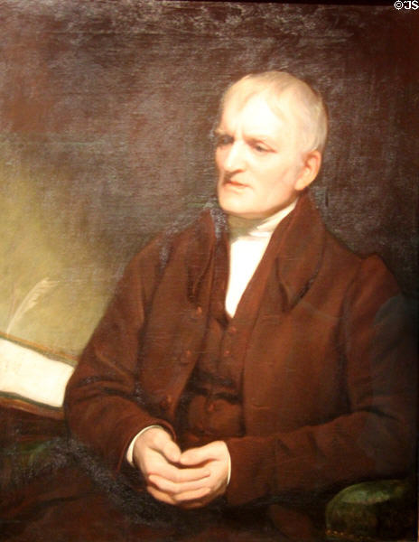 John Dalton (noted for theory of atomic behavior) portrait (1836) by Thomas Phillips at National Portrait Gallery. London, United Kingdom.