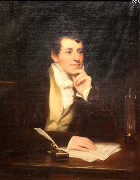 Chemist Sir Humphry Davy (noted for isolating several atomic elements) portrait (1821) by Thomas Phillips at National Portrait Gallery. London, United Kingdom.