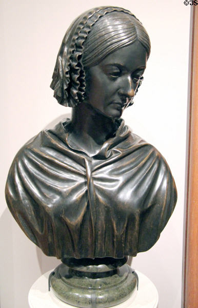 Florence Nightingale (nurse promoter of hospital hygiene in Crimean War) bronze bust (1859-62) by Sir John Robert Steell at National Portrait Gallery. London, United Kingdom.