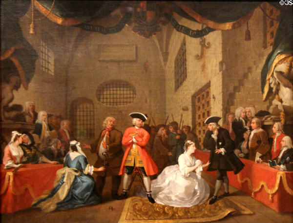 Scene from 'Beggar's Opera' IV painting (1731) by William Hogarth at Tate Britain. London, United Kingdom.
