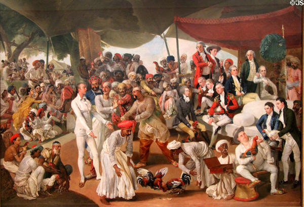 Colonel Mordaunt's Cock Fighting Match painting (c1784-6) by Johan Zoffany at Tate Britain. London, United Kingdom.