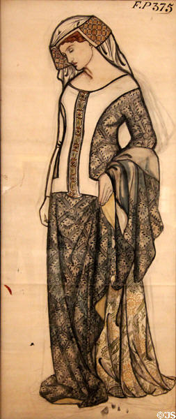 Figure of Guinevere with Jane Burden as model graphic (c1858) by William Morris at Tate Britain. London, United Kingdom.