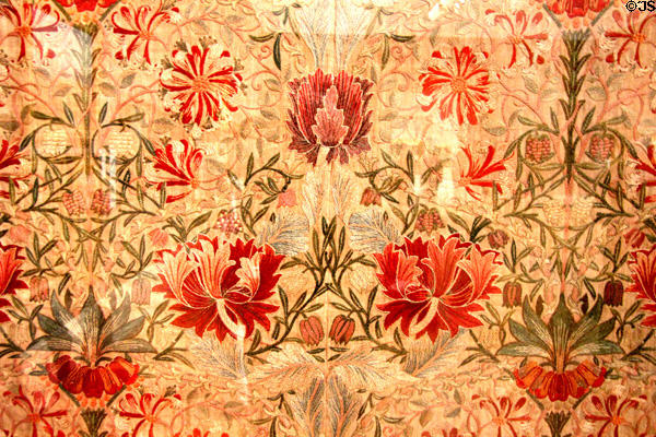 Honeysuckle embroidery detail (1880) by William Morris, Jane Morris (wife) & Jenny Morris (daughter) at Tate Britain. London, United Kingdom.