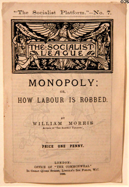 Monopoly or How Labour Is Robbed pamphlet (1890) by William Morris for Socialist League at Tate Britain. London, United Kingdom.