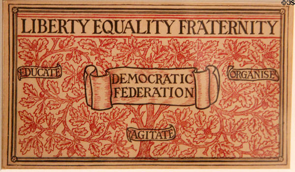 Liberty, Equality, Fraternity membership card replica (1881) by William Morris for Democratic Federation at Tate Britain. London, United Kingdom.