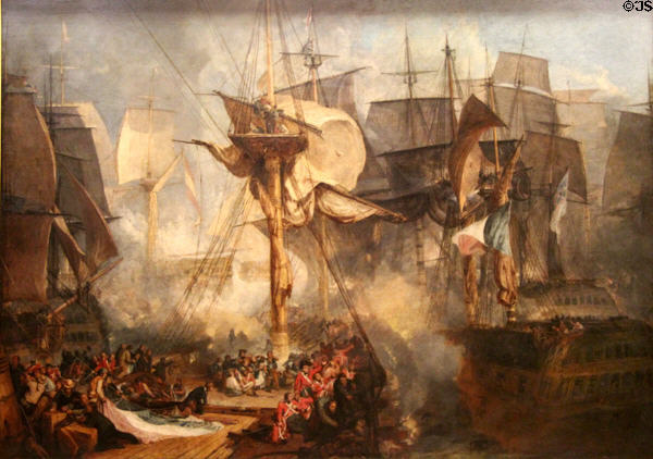 Battle of Trafalgar, seen from Mizen Starboard Shrouds of the Victory painting (1806-8) by Joseph Mallord William Turner at Tate Britain. London, United Kingdom.