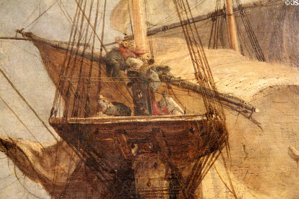 Rigging detail of Battle of Trafalgar painting (1806-8) by Joseph Mallord William Turner at Tate Britain. London, United Kingdom.