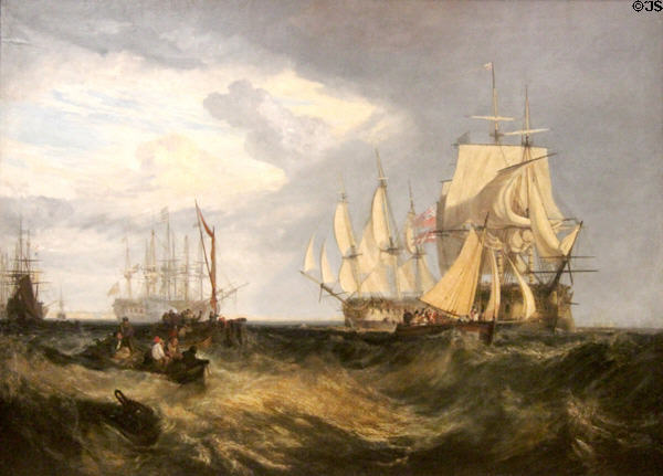 Spithead: Two captured Danish Ships Entering Portsmouth Harbour painting (1807-9) by Joseph Mallord William Turner at Tate Britain. London, United Kingdom.