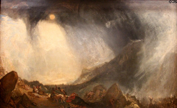 Now Storm: Hannibal & his army crossing the alps painting (1812) by Joseph Mallord William Turner at Tate Britain. London, United Kingdom.