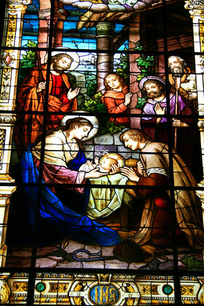 Nativity stained glass window of Cathedral of Immaculate Conception. Mobile, AL.