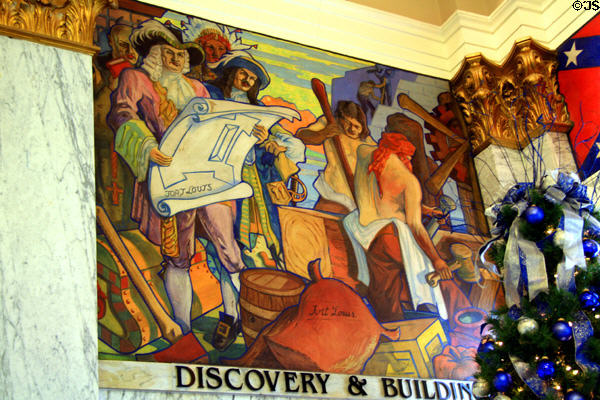 Art Deco mural of Discovery & Building (1930s) by John Augustus Walker at Mobile Museum. Mobile, AL.