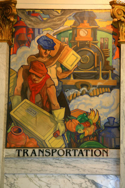 Art Deco mural of Transportation (1930s) by John Augustus Walker at Mobile Museum. Mobile, AL.