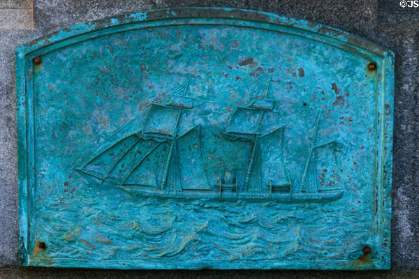 Plaque of CSS Alabama on base of statue of Raphael Semmes which final battle to USS Kearsarge on June 19, 1864 off the coast of Cherbourg, France. Mobile, AL.