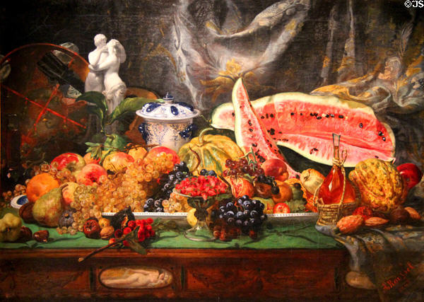 Still life with fruit painting attrib. Alphonse Roussel of France at Mobile Museum of Art. Mobile, AL.