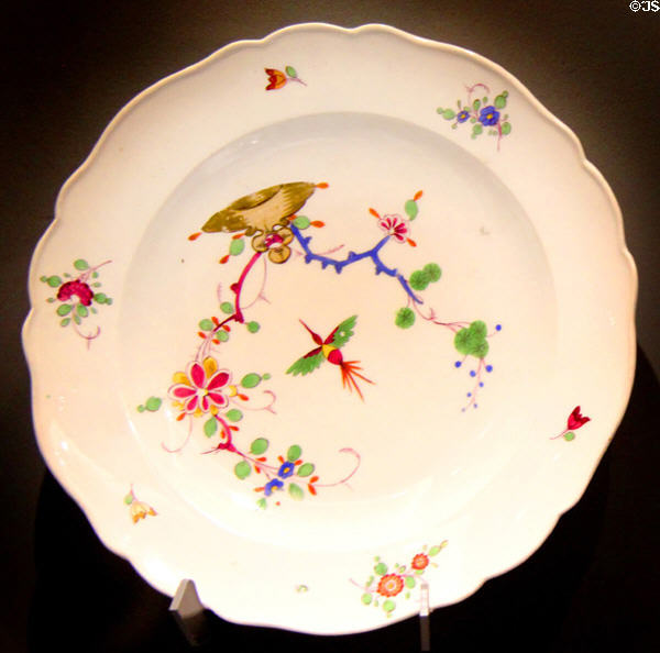 Rock & bird pattern porcelain plate (c1750) by Meissen at Mobile Museum of Art. Mobile, AL.
