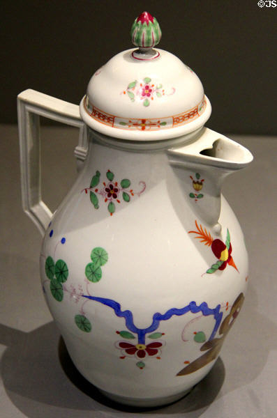 Rock & bird pattern porcelain chocolate pot (c1775) by Meissen at Mobile Museum of Art. Mobile, AL.