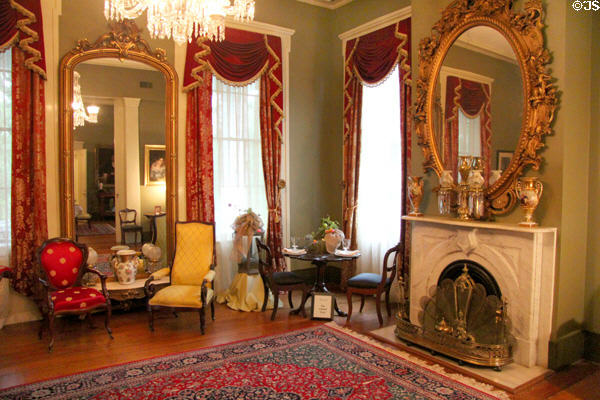 Front parlor with marble fireplace & mirrors at Oakleigh Plantation. Mobile, AL.