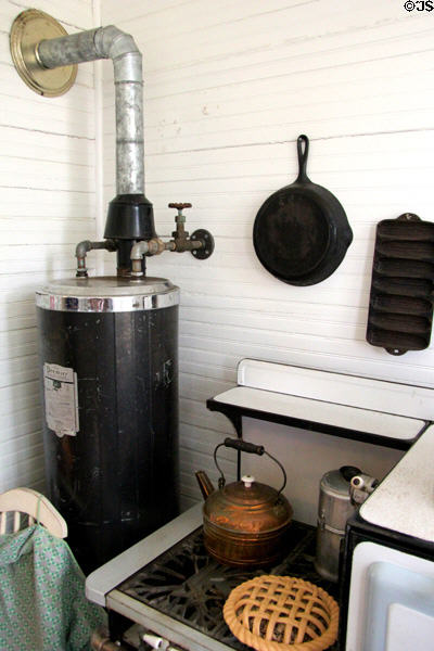 Water heater beside kitchen stove at Clinton Birthplace Home. Hope, AR.