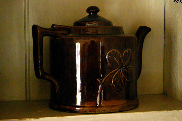 Four leaf clover pottery teapot at Historic Arkansas Museum. Little Rock, AR.