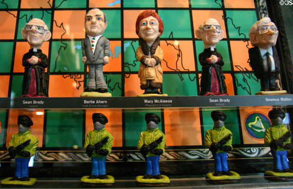 Northern Ireland political chess set by Colm McCann depicting Irish leaders on both sides of peace negotiation process at Clinton Presidential Library. Little Rock, AR.