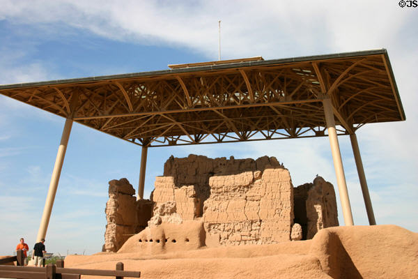 Casa Grande Ruins National Monument (c1350) three-story adobe structure by Hohokam people. Casa Grande, AZ.