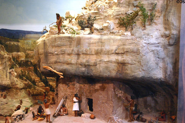 Model of cave dwelling natives in visitor center of Walnut Canyon National Monument. AZ.