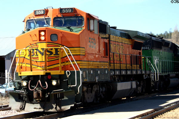BNSF locomotive rolls through station. Flagstaff, AZ.