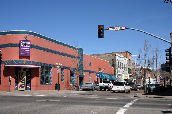 Route 66 street sign & western town. Flagstaff, AZ.