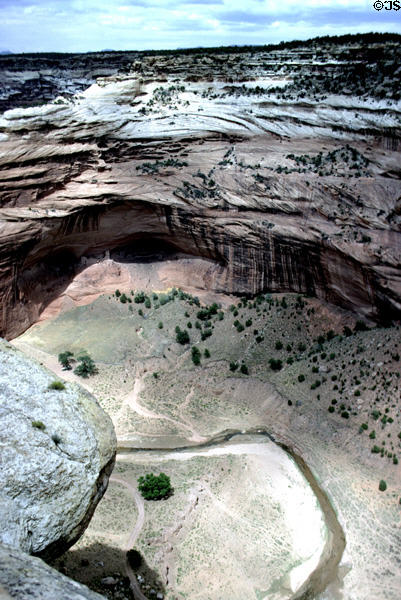 Canyon de Chelley National Monument canyon floor with caves. AZ.