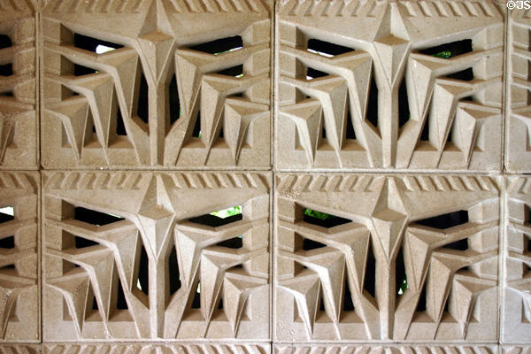 Detail of one pattern of textured concrete textile block system invented by Frank Lloyd Wright at Arizona Biltmore Hotel. Phoenix, AZ.