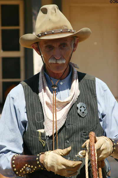 Old timer explains way of old west at Pioneer Living History Museum. Phoenix, AZ.