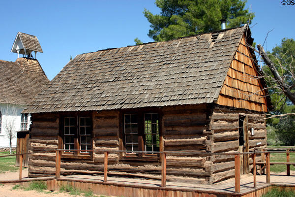 Log cabin from Gordon Canyon used as school (1800-1922) at Pioneer Living History Museum. Phoenix, AZ.