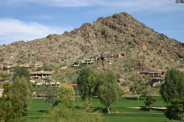 Camelback Inn golf course & houses in surrounding hills. Phoenix, AZ.