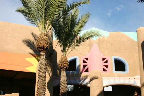 Painted adobe-type surfaces of Pedregal Plaza Festival Marketplace. Scottsdale, AZ.